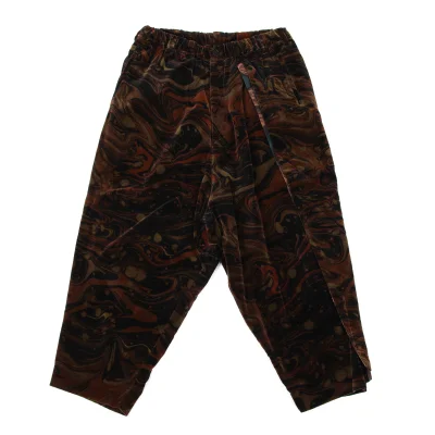 Yohji Yamamoto POUR HOMME Marble Graphic Print Velvet Wide Tapered Pants