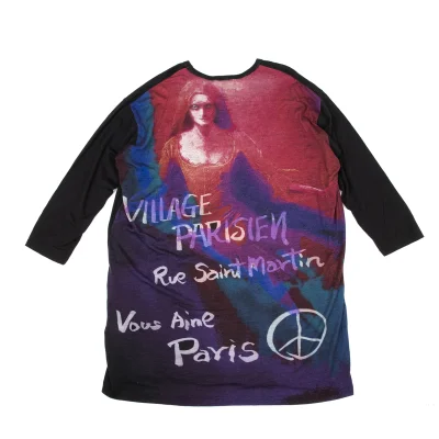 BLACK Scandal Yohji Yamamoto Suzume Uchida Wool Back Graphic Print Long Tops