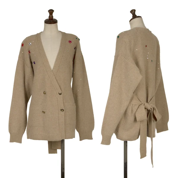 SONIA RYKIEL Colorful Bijou Embellished Knit Cardigan Beige 36 K-170663_001