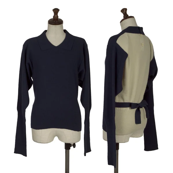 SONIA RYKIEL Bi-Color Waist Strap Knit Top Navy,Beige 36 K-170668_001
