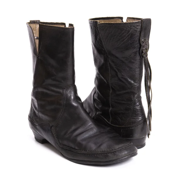 Y's Fringe Side Zip Leather Boots Black 2 (US About 7) K-170689_001