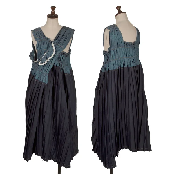 tricot COMME des GARCONS Lame Pleats Sleeveless Dress Navy S K-170696_001