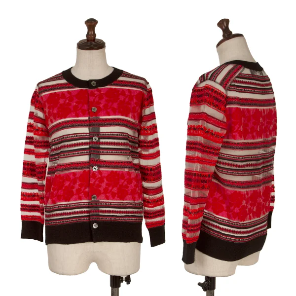 tricot COMME des GARCONS Rose Striped Woven Sheer Cardigan Red,Black S-M K-170699_001