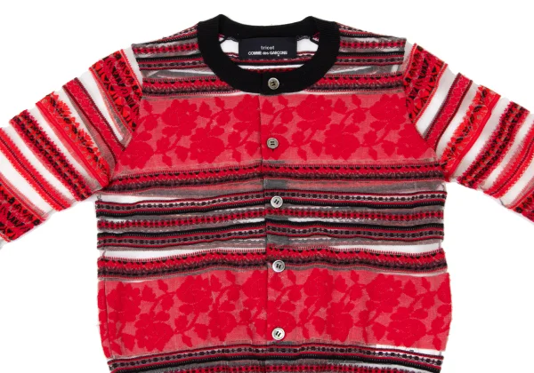 tricot COMME des GARCONS Rose Striped Woven Sheer Cardigan K-170699_003