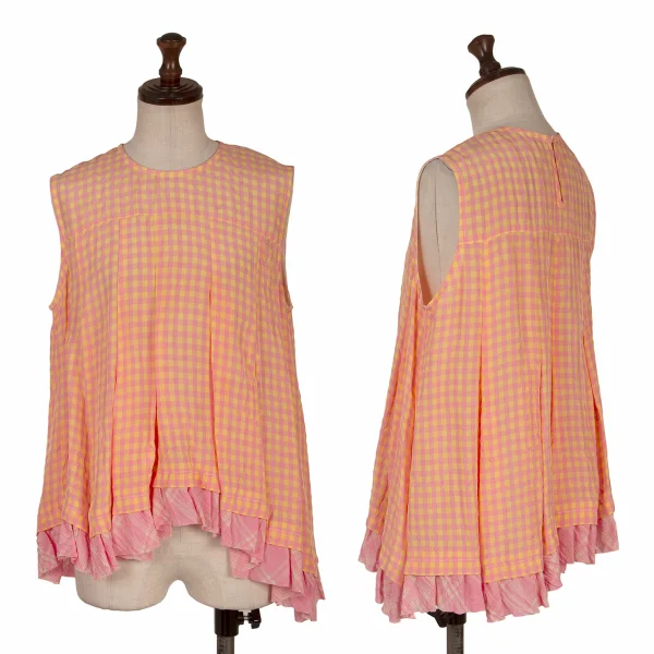 tricot COMME des GARCONS Rayon Switching Check Sleeveless Flare Blouse Pink,Yellow S K-170701_001