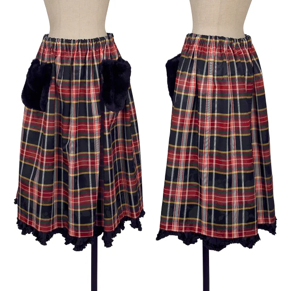 tricot COMME des GARCONS Fur Pocket Check Skirt Black,Red XS-S K-170708_001
