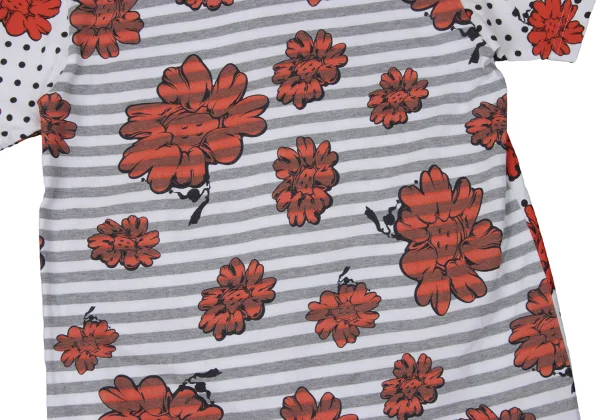 tao Floral Dot Print Stripe Switching T Shirt K-170711_009