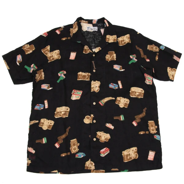 Papas Film Camera Print Open-collar Short Sleeve Shirt Black 50L K-170731_001