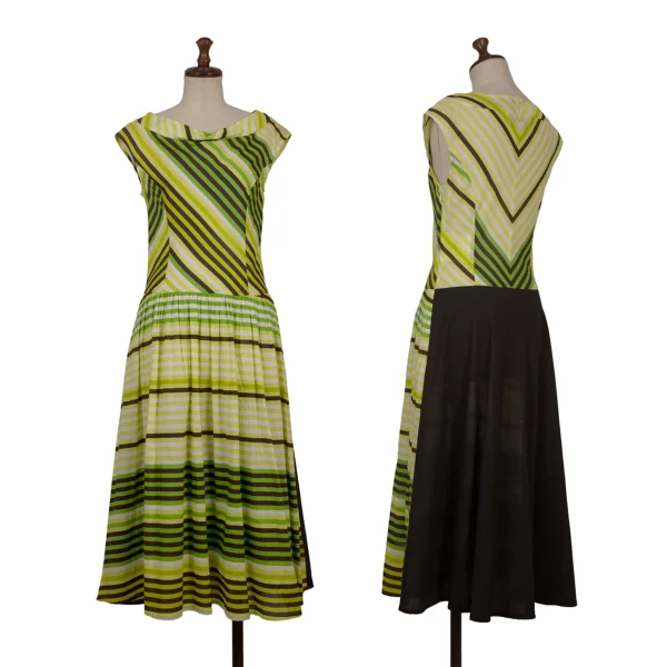 tricot COMME des GARCONS Striped Sleeveless Dress Green,White,Black S K-170747_001