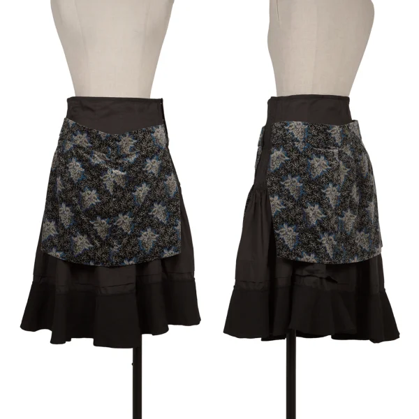 COMME des GARCONS Wool Panel Velvet Paste Skirt Black,Blue S K-170749_001
