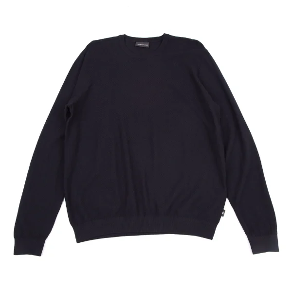 EMPORIO ARMANI Herringbone Woven Knit Top Navy XXL K-170763_001