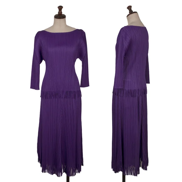 PLEATS PLEASE Hem Fringe Cutting T Shirt & Skirt Purple 3 K-170778_001