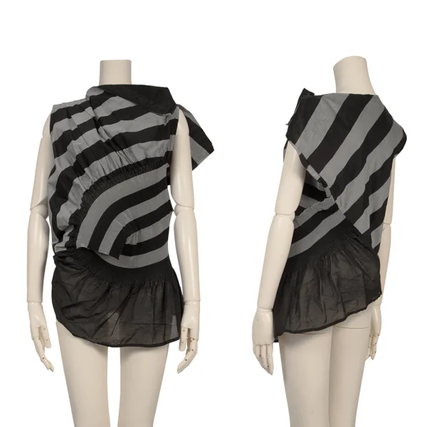 ISSEY MIYAKE CASSINI Sheer Striped Sleeveless Top Black,Grey 2 K-170785_001