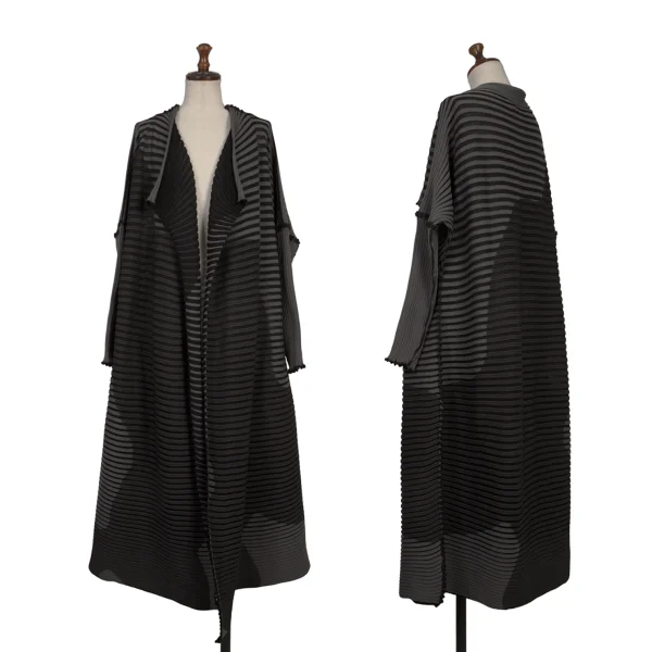 ISSEY MIYAKE MEANDER KNIT Buttonless Knit Long Cardigan Black,Grey 2 K-170788_001