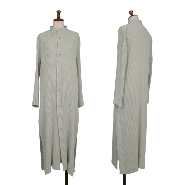 ISSEY MIYAKE Pleated Mao Collar Long Coat Grey 2 K-170790_001