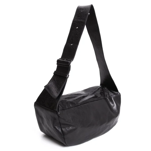 Y's SURFACE-DYED SOFT TAN LEATHER BOX SHOULDER BAG Black  K-170820_001