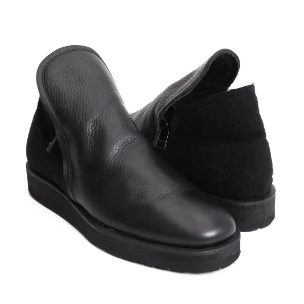 Yohji Yamamoto FEMME Melton Switching Leather Short Boots Black 3(About US 6.5) K-170822_001