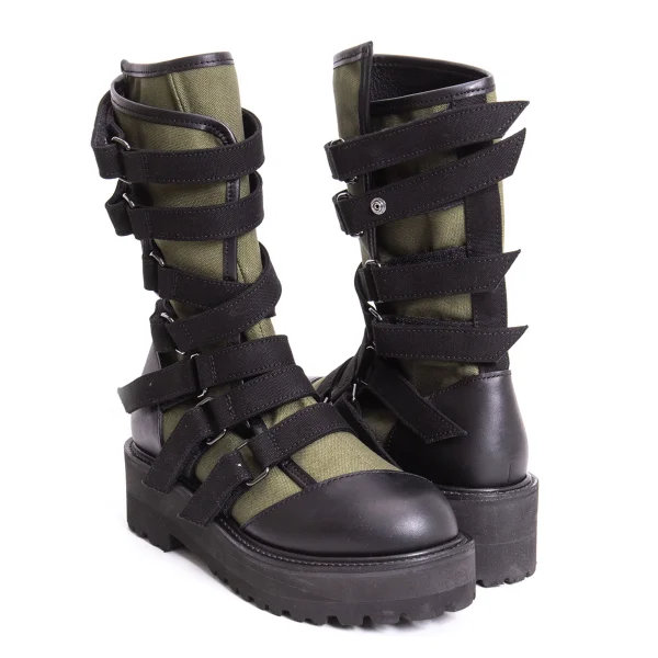 LIMI feu Leather Belted Canvas Boots Khaki 4 (US About 7) K-170824_001