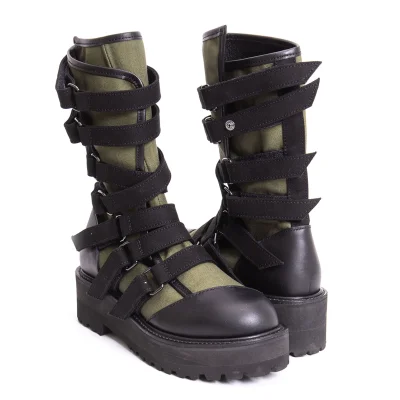 LIMI feu Leather Belted Canvas Boots