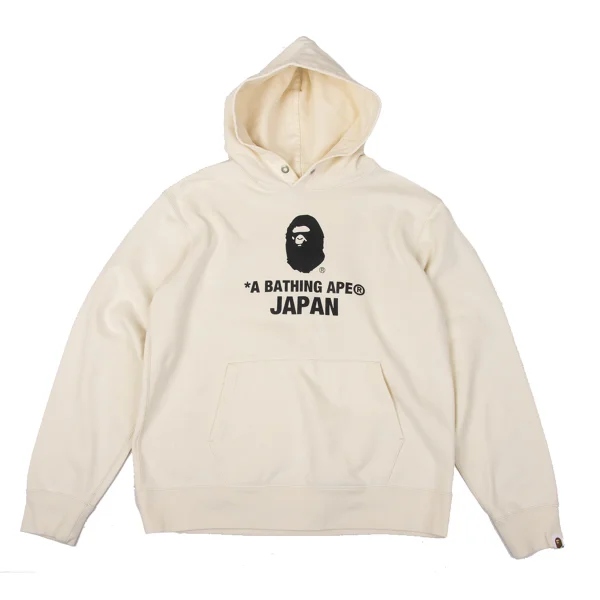 A BATHING APE BAPE Logo Print Hoodie Ivory L K-170828_001