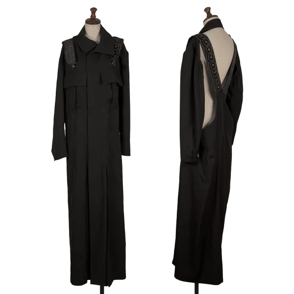 Yohji Yamamoto FEMME Beaded Shoulder Shirt Dress Black S-M K-170829_001