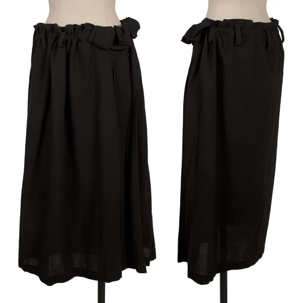 Yohji Yamamoto FEMME Linen Blend Side Pleats Skirt Black 1 K-170832_001