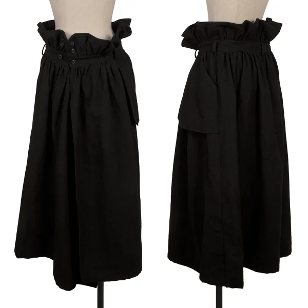 B Yohji Yamamoto Wool Gather Waist Switching Wrap Skirt Black 1 K-170833_001