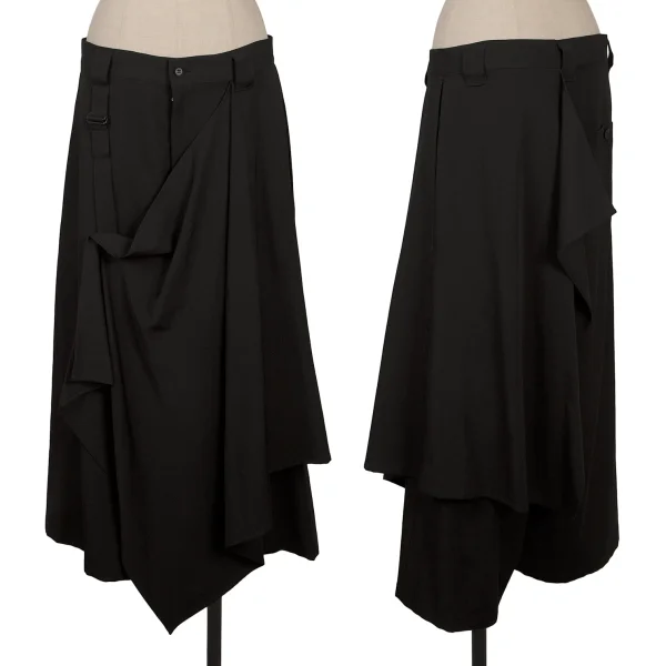 Yohji Yamamoto NOIR Wool Gabardine Half Drape Wrap Switching Cropped Pants Black 2 K-170835_001