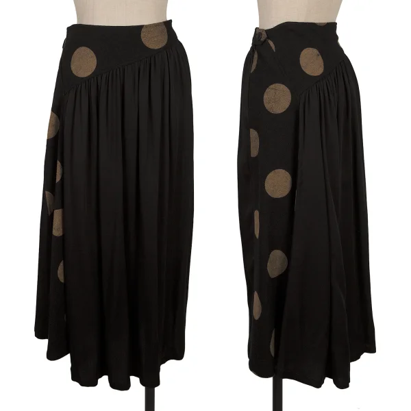 Y's Dot Switching Gather Design Skirt Black,Brown 2 K-170838_001