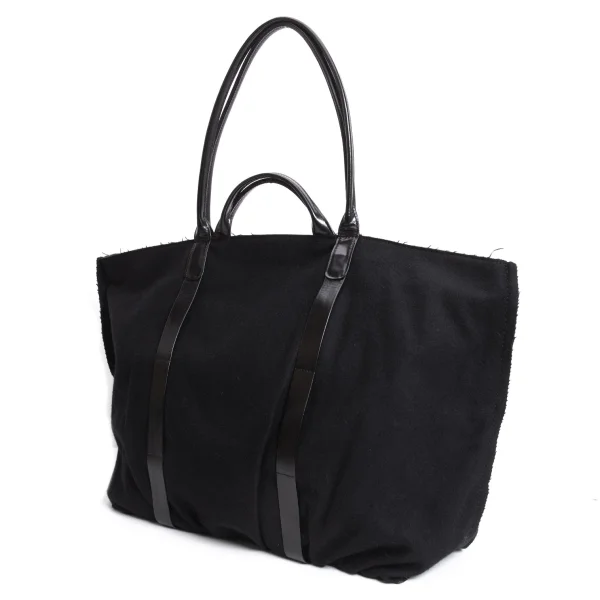 Yohji Yamamoto FEMME Leather Switching Wool Out Seam Bag Black  K-170839_001