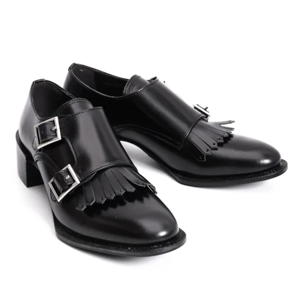 KAYO NAKAMURA by Y's Fringe Double Monk Strap Leather Shoes Black 5 (US About 7) K-170841_001