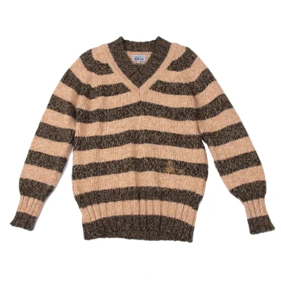 Vivienne Westwood MAN Wool Blend Orb Embroidery Striped Knit Sweater