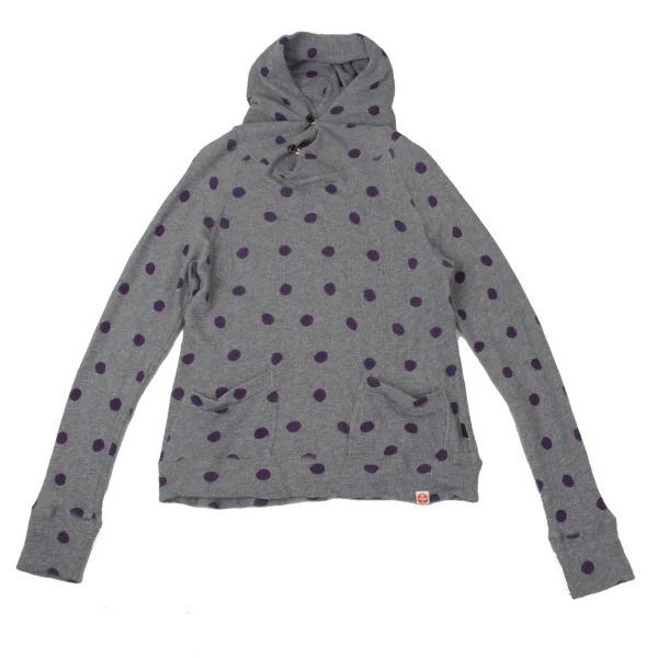 Paul Smith JEANS Cotton Dot Print Button Neck Pullover Hoodie Grey,Purple L K-170851_001