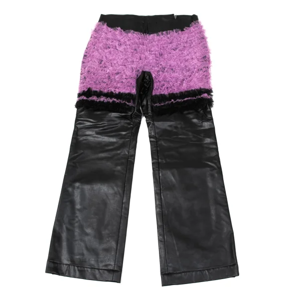 COMME des GARCONS Synthetic Leather Ruffled Pants Black,Purple S K-170861_001
