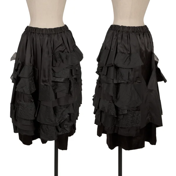 COMME des GARCONS Nylon Frill Tiered Design Cupro Skirt Black XS K-170864_001