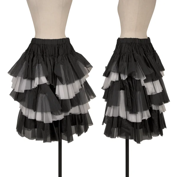 COMME des GARCONS Nylon Frill Tiered Cupra Skirt Black,White XS K-170865_001