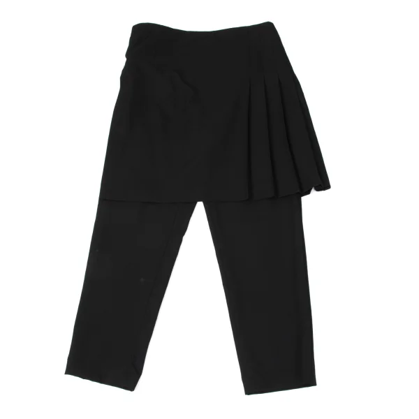 COMME des GARCONS Wool Gabardine Side Belt Wrap Pleats Skirt Pants Black M K-170866_001