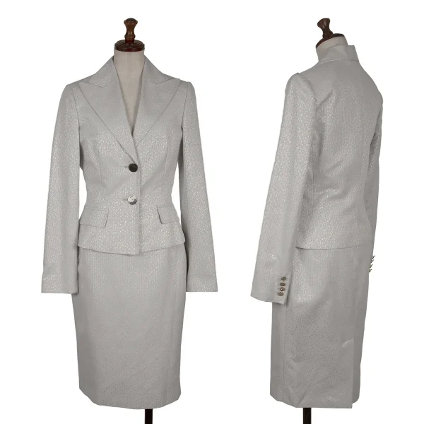 DOLCE&GABBANA Shiny Jacquard Metal Button Jacket & Skirt Silver 38 K-170910_001