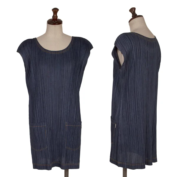 PLEATS PLEASE Denim Transfer Stitch Sleeveless Top  Indigo 4 K-170915_001