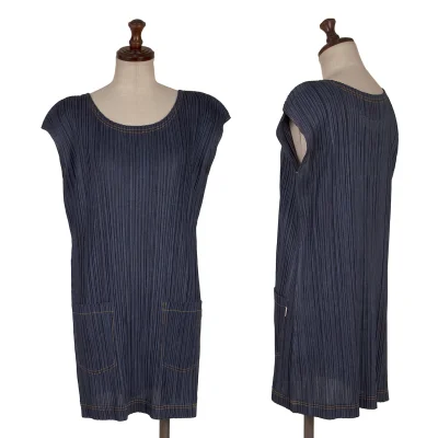 PLEATS PLEASE Denim Transfer Stitch Sleeveless Top