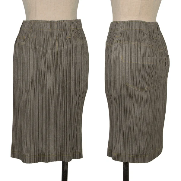 PLEATS PLEASE Denim Transfer Stitch Skirt Khaki 1 K-170916_001