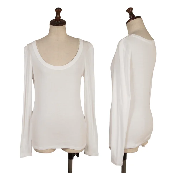 A.T ATSURO TAYAMA Rayon Cotton Rib T Shirt White 38 K-170920_001