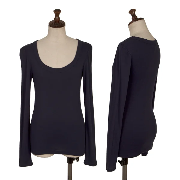 A.T ATSURO TAYAMA Rayon Cotton Rib T Shirt Navy 38 K-170921_001