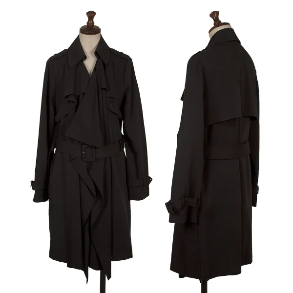A.T ATSURO TAYAMA Poly Rayon Drape Belted Coat Black 38 K-170924_001