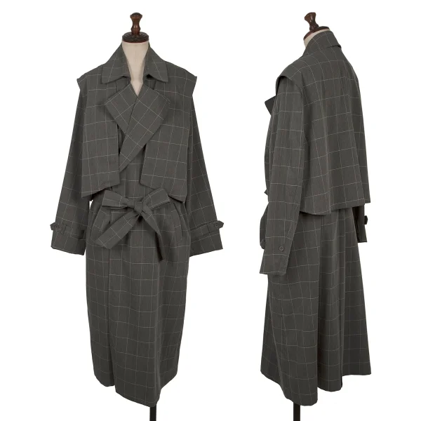 ATSURO TAYAMA Poly Rayon Vest Layered Grid check coat Grey 36 K-170926_001