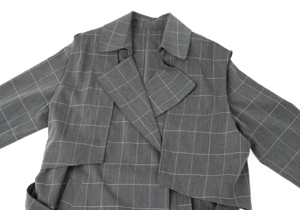 ATSURO TAYAMA Poly Rayon Vest Layered Grid check coat K-170926_003