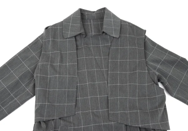 ATSURO TAYAMA Poly Rayon Vest Layered Grid check coat K-170926_005