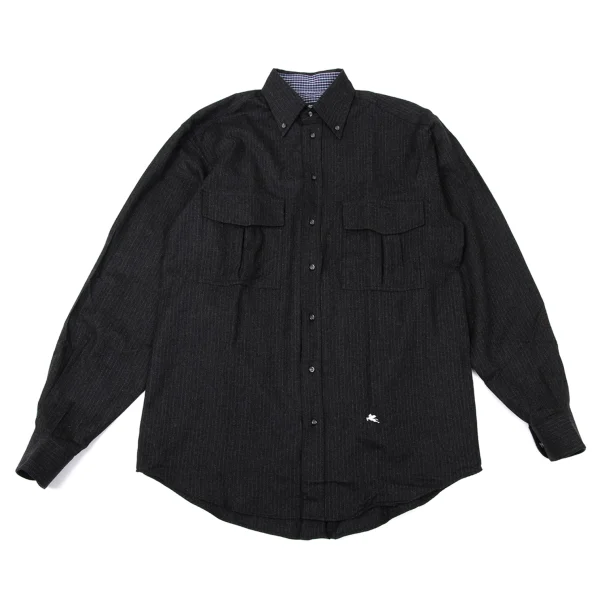ETRO Flap Pocket Point Embroidery Striped Shirt Charcoal 39 K-170929_001