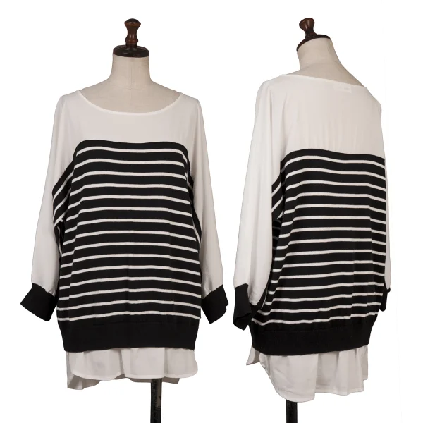 Calvin Klein Striped Knit Switching Dolman Blouse White,Black M K-170930_001