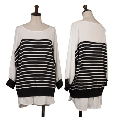 Calvin Klein Striped Knit Switching Dolman Blouse
